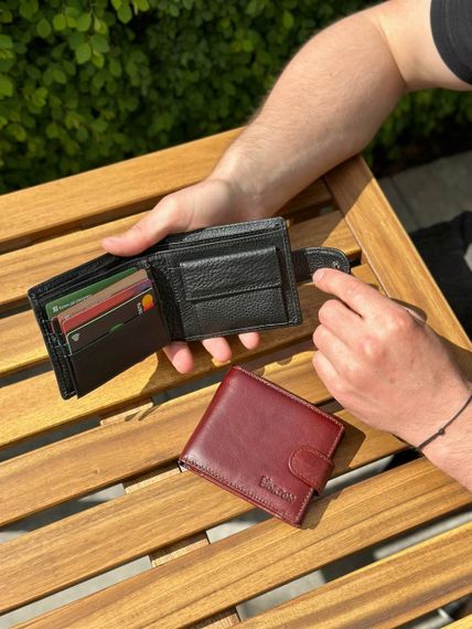 Мужской кошелек бумажник натуральная кожа черный, коричневый HORTON 208 | Зображення 2