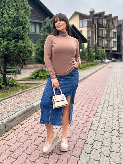 Женская теплая водолазка на термо флисе Ri291 цвет мокко, размер 48/52 | Зображення 3