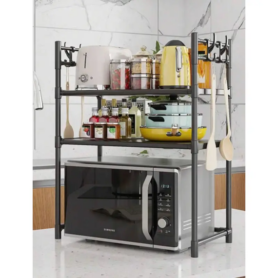 Багатофункціональна полиця для мікрохвильовки Чорна 59.5 × 50 × 33 см, для кухонного приладдя, баночок із приправами | Зображення 9