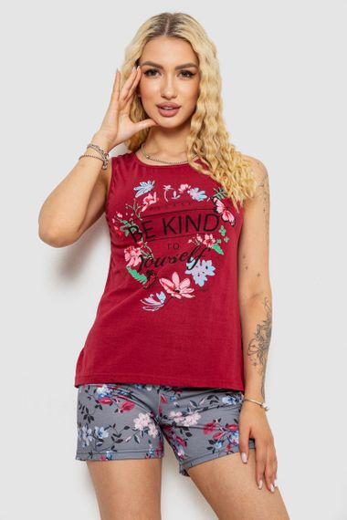 Пижама женская с принтом, цвет бордовый, 243R24499