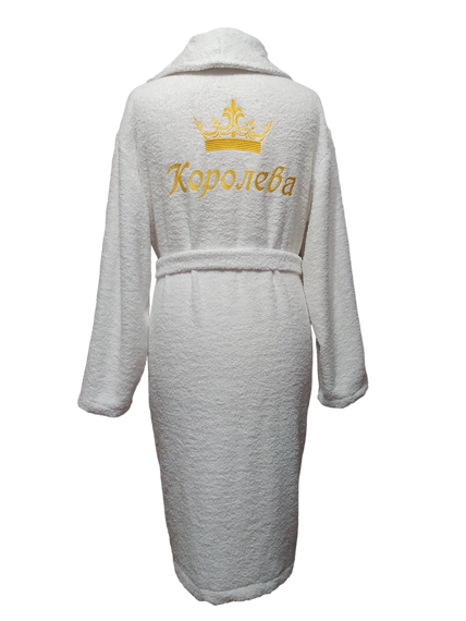 Халат жіночий махровий натуральний білий з вишивкою королева 42 (00073)