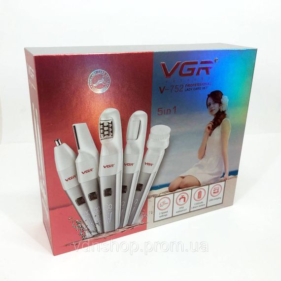Акумуляторний епілятор для обличчя та тіла VGR 5 в 1 V-752, Терка для п'ят від мозолів і натоптишів MB-23 | Зображення 3