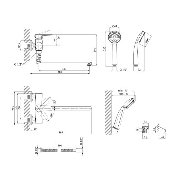 Змішувач для ванни Kroner KRM Elbe - C072 (CV029680) | Зображення 1