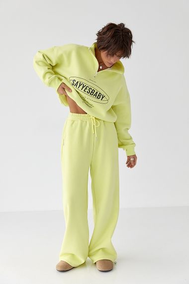 Теплий спортивний костюм із принтом - лимонний цвет, S/M (є розміри) | Зображення 4