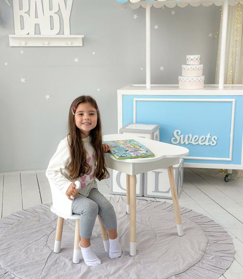 Новинка! Дитячий білий столик хмаринка з нішею і стільчик корона біла 85295 | Зображення 4