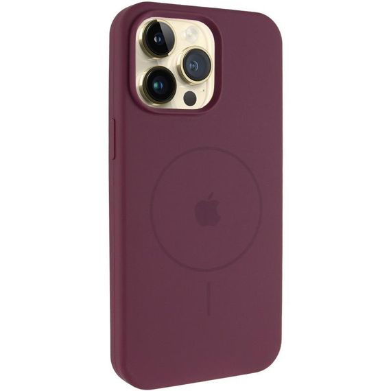 Чохол Silicone Case Full Protective (AA) V2 with MagSafe для Apple iPhone 14 Pro (6.1") Бежевий / Desert Gold Бордовий / Plum