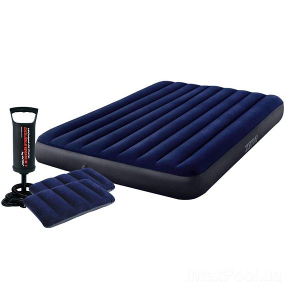 Двухместный надувной матрас Intex 64765 Classic Downy Airbed 203х152х25см насос+ 2 подушки
