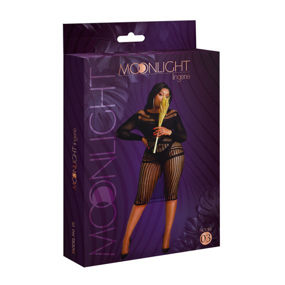 Сукня-бодістокінг Moonlight Plus Model 03 XL-XXXL Black, міді, довгий рукав | Зображення 4