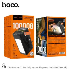 Павербанк Hoco DB49 100000mAh | 4USB/22,5 Вт/3A, PD/QC з ліхтариком швидка зарядка павер чорний