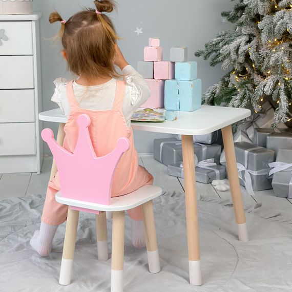 Прямокутний стіл і стільчик дитячий рожева корона. Столик для уроків, ігор, їжі | Зображення 6