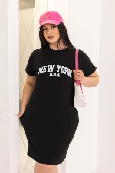 Женское летнее платье-футболка спортивное New York GF7455 цвет черный, размер 50/52