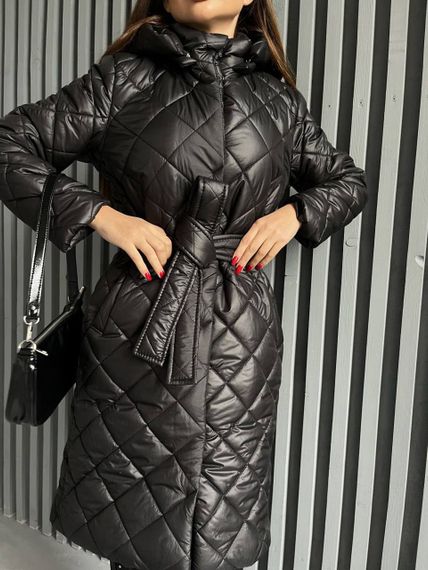 Женская длинная теплая куртка-пальто стеганая силикон 200, NA1044/1 цвет черный, размер 38/40 | Зображення 5