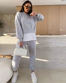 Женский спортивный прогулочный костюм штаны и худи с эффектом футболки, LI2046 цвет серый, размер 50/52