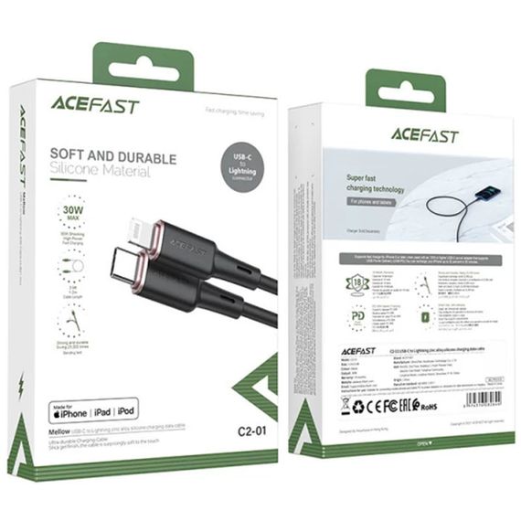 Дата кабель Acefast MFI C2-01 USB-C to Lightning zinc alloy silicone (1.2m) Black | Зображення 5