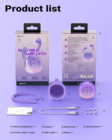 Навушники TWS Acefast T9 grape purple | Зображення 2