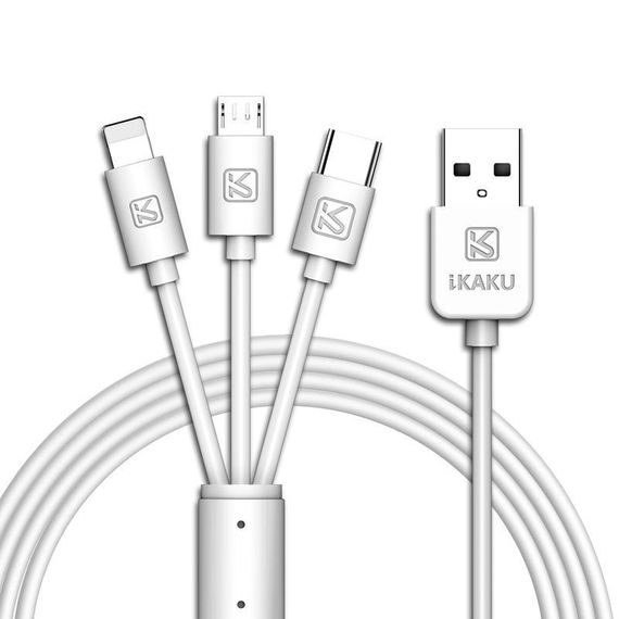 USB кабель Kaku KSC-078 3-in-1 Type-C / MicroUSB / Lightning 1m - White | Зображення 1