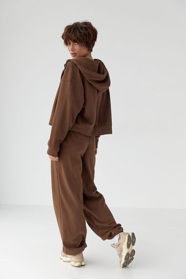 Утеплений спортивний костюм із худі та прямими штанами - коричневий цвет, S/M (є розміри) | Зображення 1