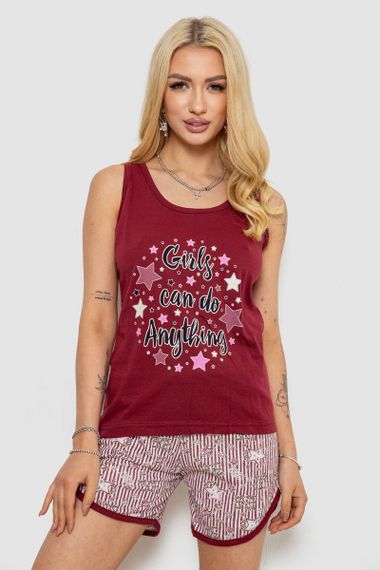 Піжама жіноча з принтом, колір бордовий, 243R2039-1