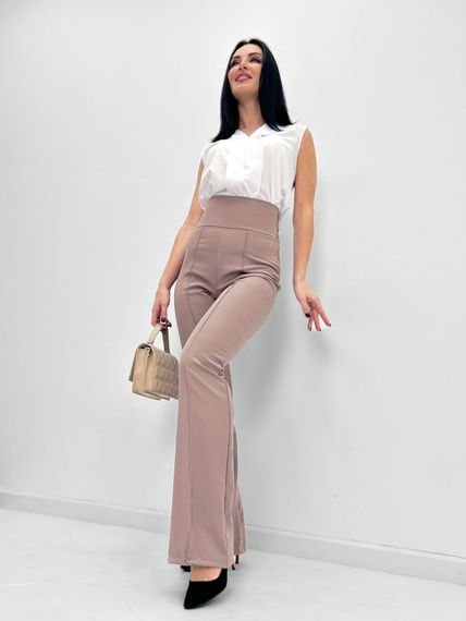 Женские классические расклешенные брюки с завышенной талией и стрелками цвет мокко, размер 50 GF1693 | Зображення 1