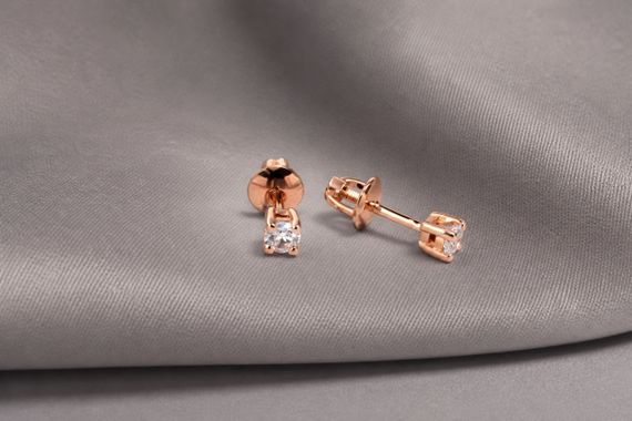 Серьги-пуссеты из красного золота c фианитами S-0395 | Зображення 1