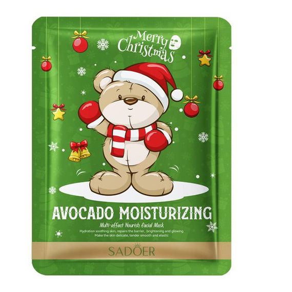 Новорічна тканинна маска для обличчя з екстрактом авокадо Sadoer Merry Christmas
