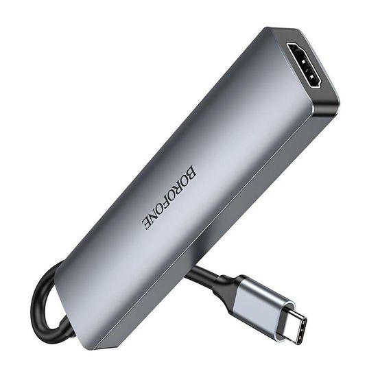 Хаб USB Borofone DH15 6-в-1 Type-C to HDMI+PD+USB3.0+USB2.0+SD+TF(L=0.15M) Колір Сiрий | Зображення 3