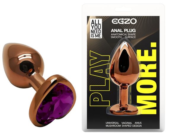 Анальна пробка з кристалом EGZO - Dark Gold Heart Plug Purple, size S Sex Aura