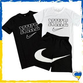 Комплект шорти Nike Big Swoosh + футболка Nike біла та чорна. XS S M L XL XXL ( 2 футболки)