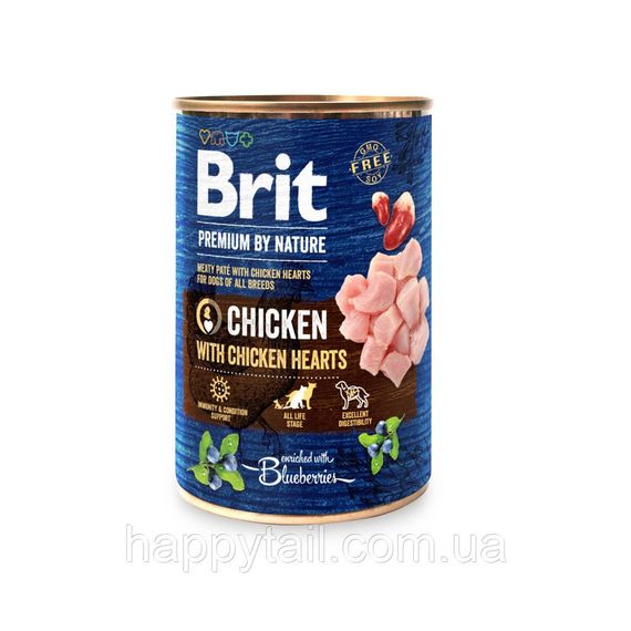 Влажный корм Brit Premium by Nature Dog Chicken & Heart для собак, курица и куриное сердце, 400 г (паштет)