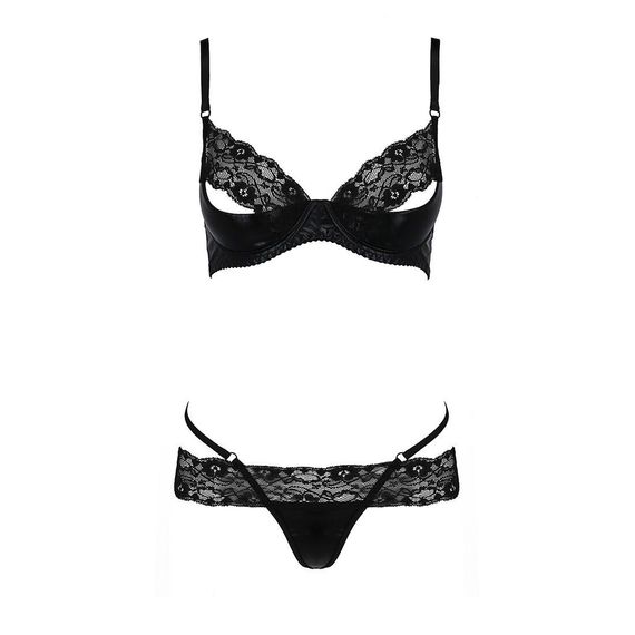 Комплект білизни NORTH SET black L/XL - Passion Exclusive: ліф і трусики з елементами під латекс, L/XL | Зображення 4