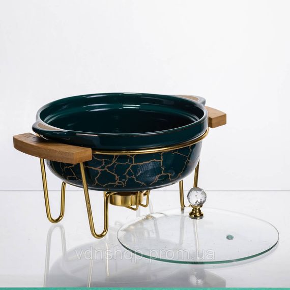 Мармит фарфоровый настольный круглый 800 (мл) с подогревом Зеленый мрамор LC-713 | Зображення 2