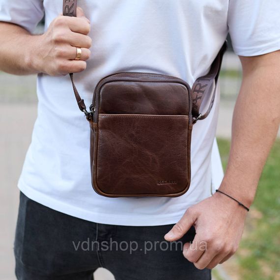 Мужской мессенджер через плечо 20х16х6, сумка планшетка для города, барсетка для телефона, коричневая | Зображення 1