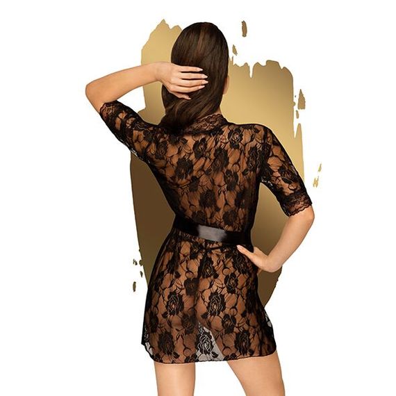 Комплект пеньюар з декором у вигляді троянд та стрінгами Penthouse - Sweet Retreat Black, XL | Зображення 1