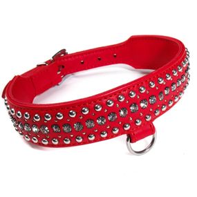 Ошейник кожаный со стразами DS Fetish красный (Голландия) sexstyle