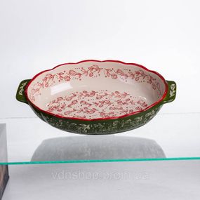Форма для запекания Vintage 30×18×5 (см) овальная форма для выпекания в духовке с ручками Зеленая HM05-02