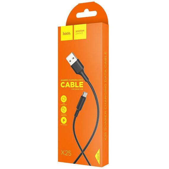 Дата кабель Hoco X25 Soarer MicroUSB (1m) Чорний | Зображення 4
