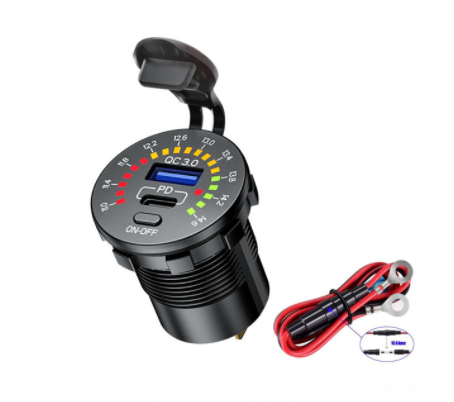 Автомобильное зарядное устройство 12V 24V QC 3.0 Dual USB 18W-36W с подсветкой и выключателем (sv0391)
