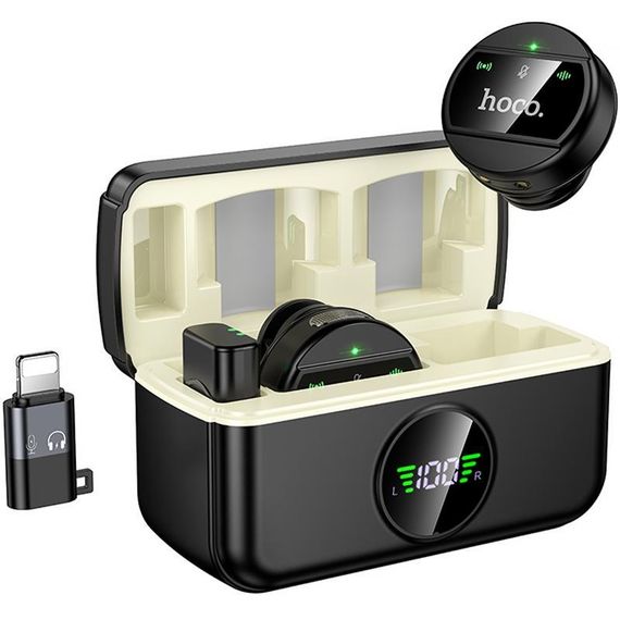 Петличный беспроводной микрофон Hoco L22 Bright 2in1 (Lightning/Type-C) Black