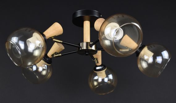 Люстра стельова на 5 лампочок 27299 Чорний 28х53х53 см. | Зображення 2