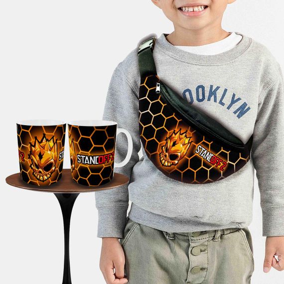 Набор: детская сумка-бананка+кружка Стендофф2 "Standoff 2" 32х15см,бананка для мальчика через плечо (00970)