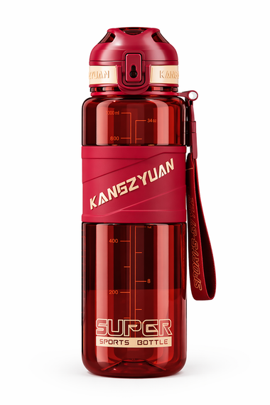 Спортивная бутылка KANGZYUAN 1000 мл (1 л) - Красная Tritan BPA-free, ударопрочная эко-бутылка с течком и ремешком
