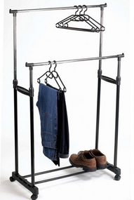 Телескопическая вешалка стойка для одежды напольная Double Pole черная 150*60*35 см