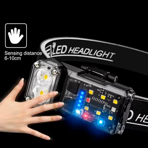 Налобный фонарь X52, 2LED+6SMD RGB, красный, синий, белый, датчик движения, АКБ Li-Ion, магнит, ЗУ Type-C | Зображення 7