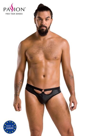 Мужские слипы с вырезами Passion 041 SLIP JOE S/M Black, экокожа, открытые ягодицы sexstyle | Зображення 4