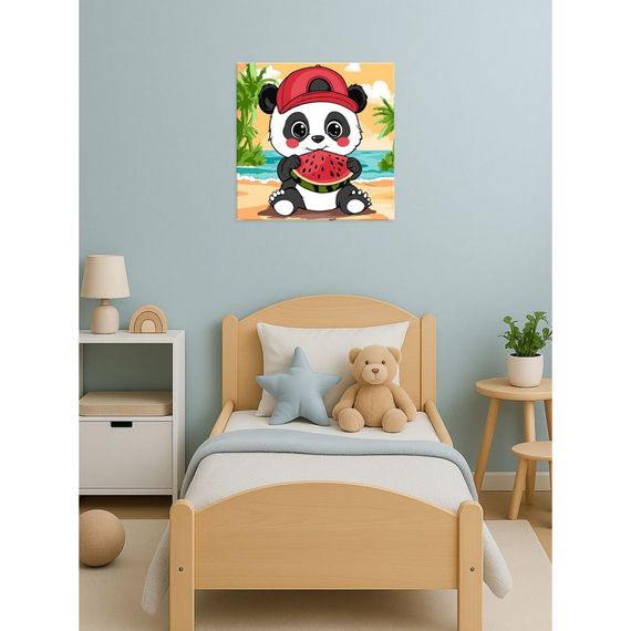 Картина за номерами "Літо. Панда з кавуном ©art_selena_ua KHO1251, 25х25 см | Зображення 1