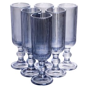 Келих для шампанського фігурний прозорий ребристий з товстого скла набір 6 шт Блакитний HP7116BL