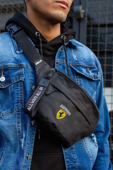 Сумка бананка барсетка через плече Without з принтом Ferrari Black