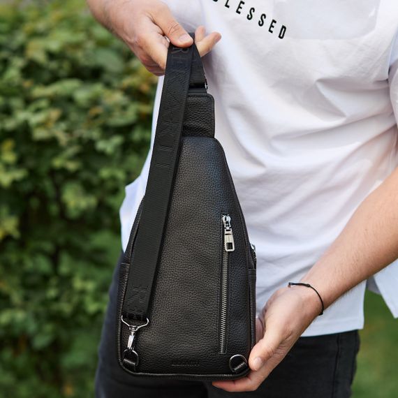 Сумка-слінг чоловіча чорна через плече з натуральної шкіри TIDING BAG 32545 | Зображення 2