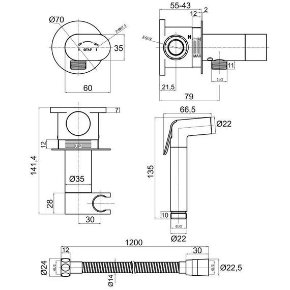 Набір для гігієнічного душу Qtap Inspai-Varius округлий прогресивний картридж QTINSVARCRMV00440601 Chrome | Зображення 1