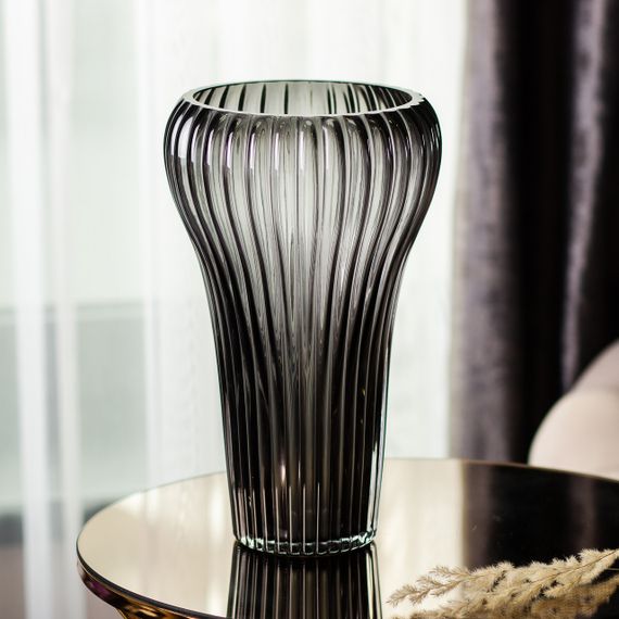 Стеклянная ваза для цветов, декоративная фигурная, серая, 27,5 см HP-1719 | Зображення 2